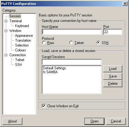 PuTTY-Konfigurations-Dialog